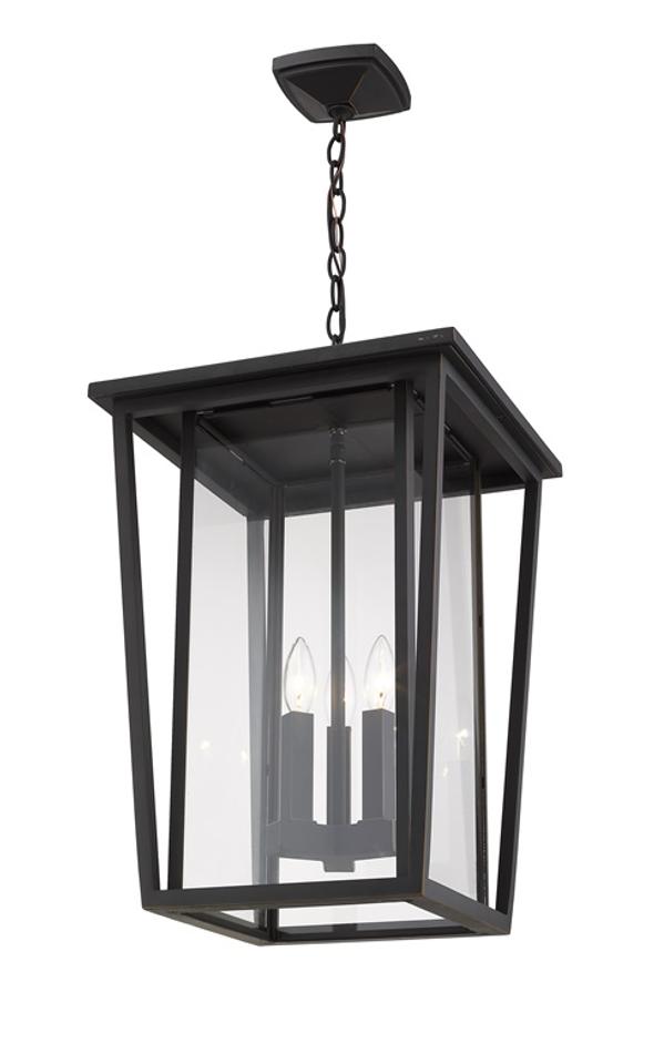 Seoul 3 Light Outdoor Chain Mount Ceiling Fixture in Oil Rubbed Bronze Finish by Z-Lite