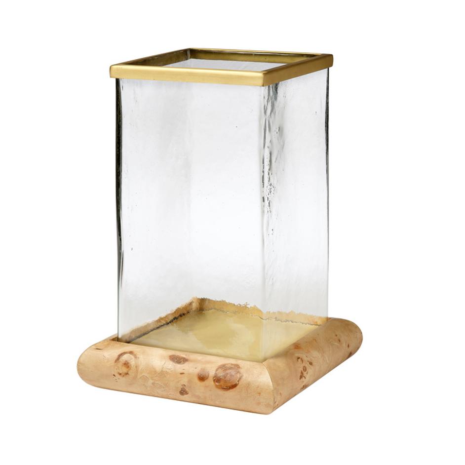 Rhine Burl Wood and Glass Hurricane  by Jamie Young