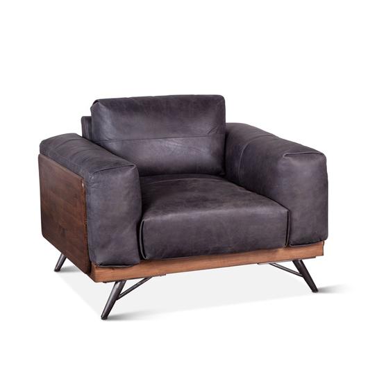 Mid-Century Leather and Wood Armchair, Antique Ebony by Home Trends & Design