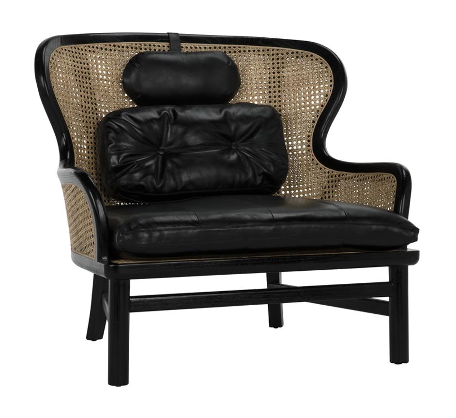 Marabu Sungkai/Mindi Chair in Charcoal Black with Black Leather and Caning by Noir Furniture