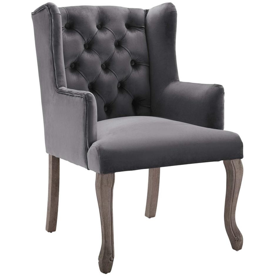 Combest French Vintage Dining Performance Velvet Armchair In Gray by Modway Furniture