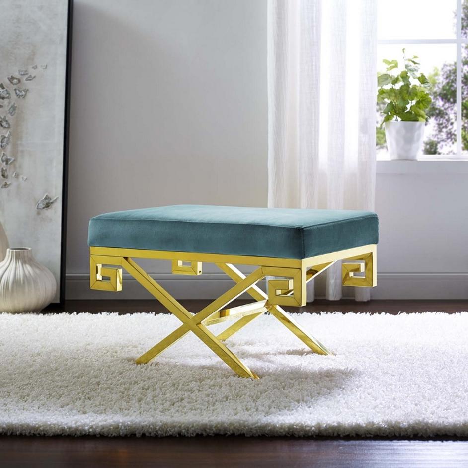 Bendel Velvet Performance Velvet Bench In Sea Blue by Modway Furniture