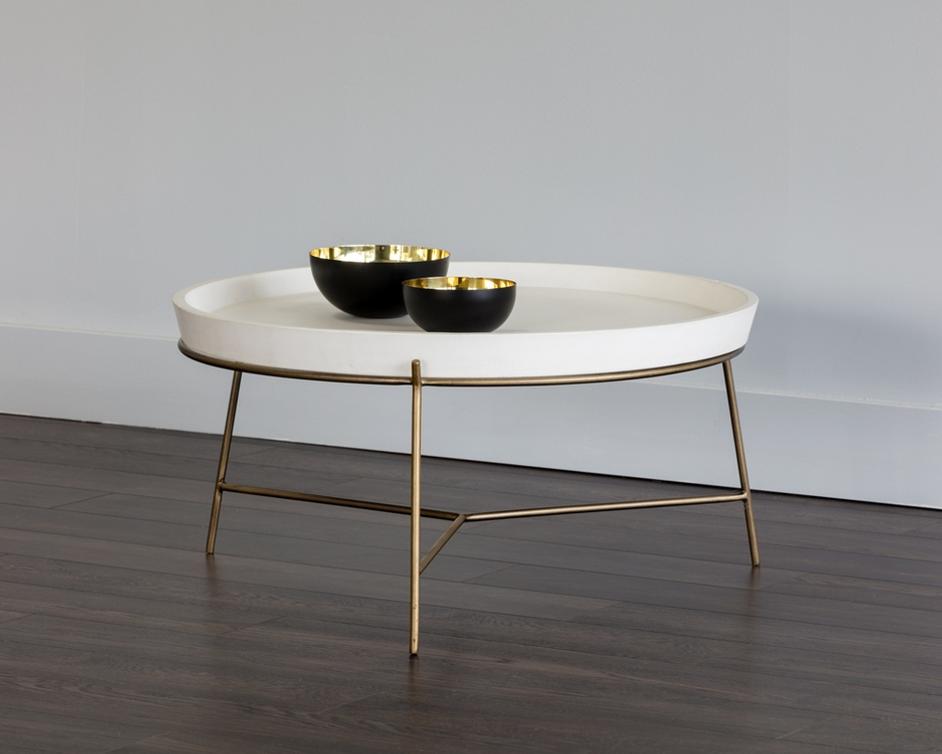 Remy Coffee Table - Antique Brass - Ivory by Sunpan