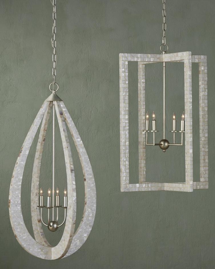 Arietta Chandelier In Mother of Pearl & Contemporary Silver Leaf by Currey & Company