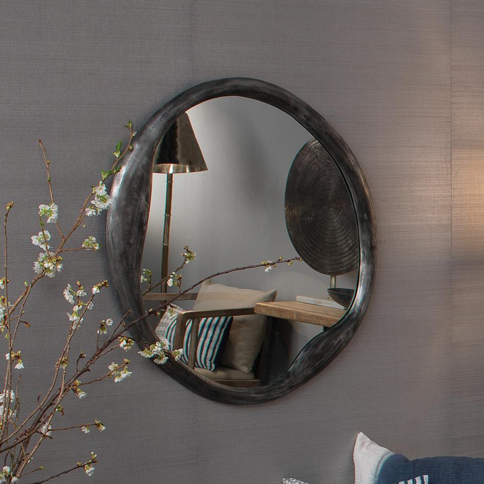 Organic Metal Round Wall Mirror, Antique Grey by Jamie Young