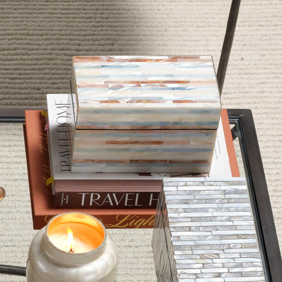 Roosevelt Blue Mother of Pearl Decorative Box, Small by Jamie Young