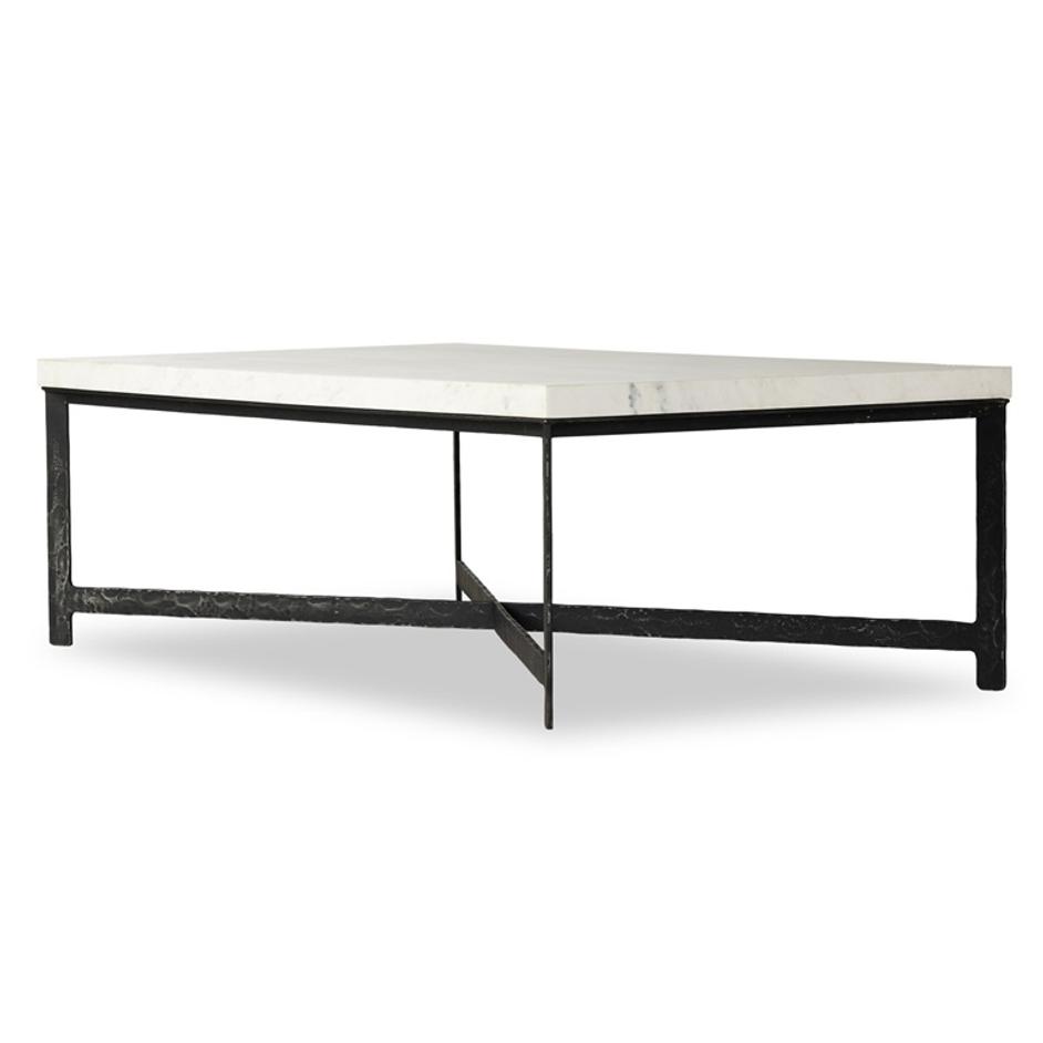 Hammered Iron Coffee Table In White Marble by Four Hands