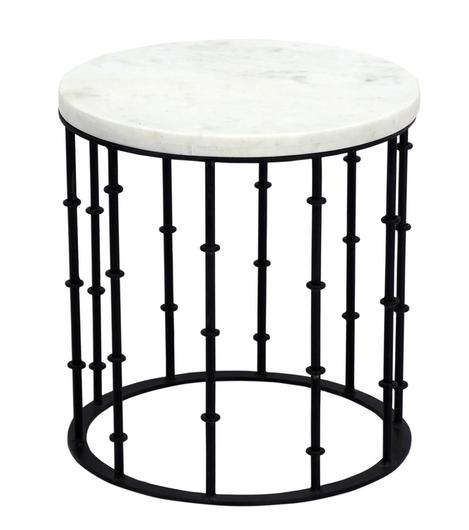 Iron Round Side Table W/ White Marble Top by BIDK Home
