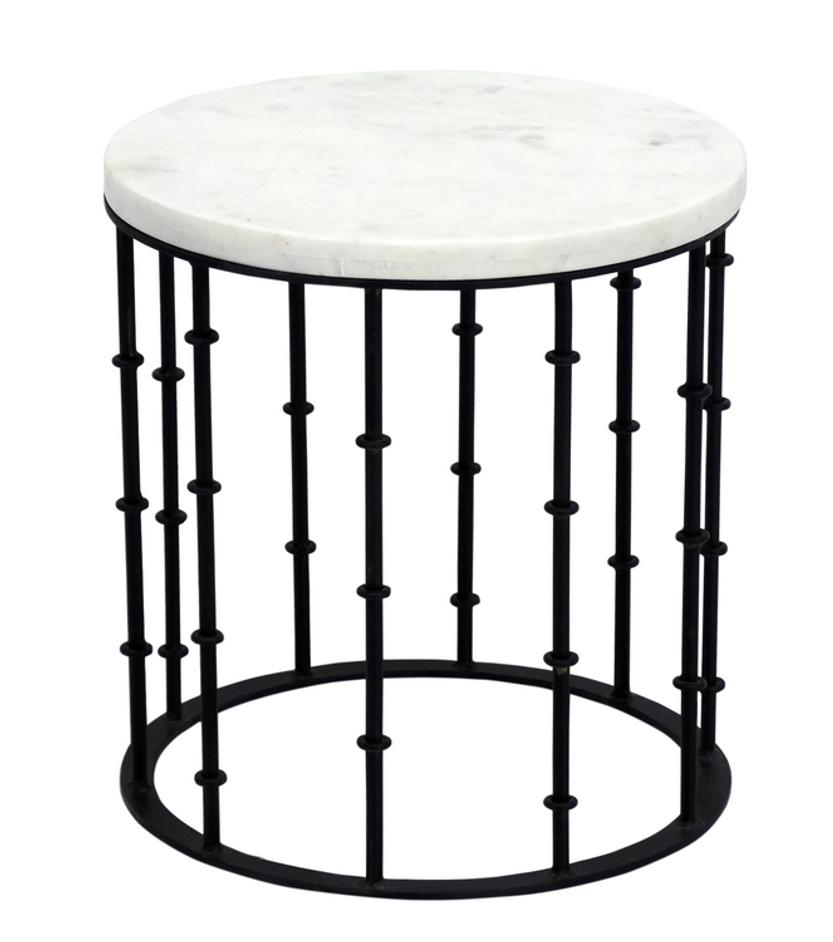 Iron Round Side Table W/ White Marble Top by BIDK Home