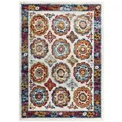 Steward Odile Distressed Floral Moroccan Trellis 8X10 Area Rug In Ivory, Blue, Red, Orange, Yellow by Modway Furniture