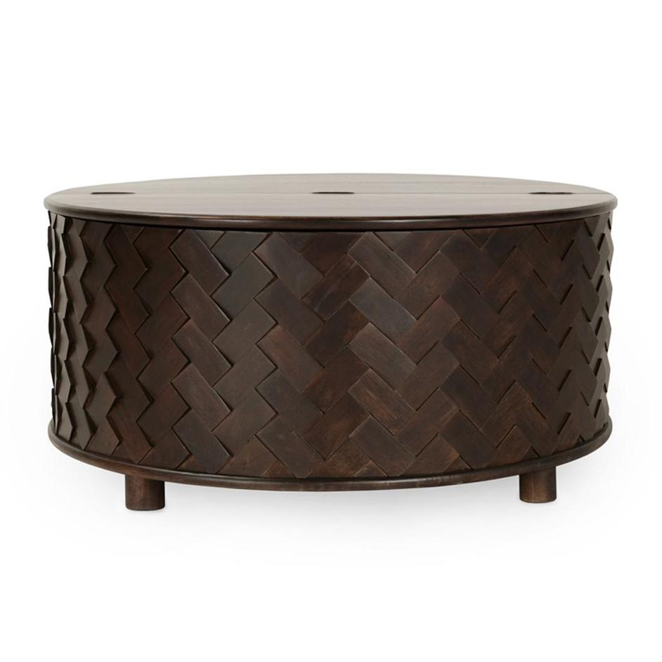 Shira Mango Wood 40" Round Storage Coffee Table Kona Brown by Classic Home