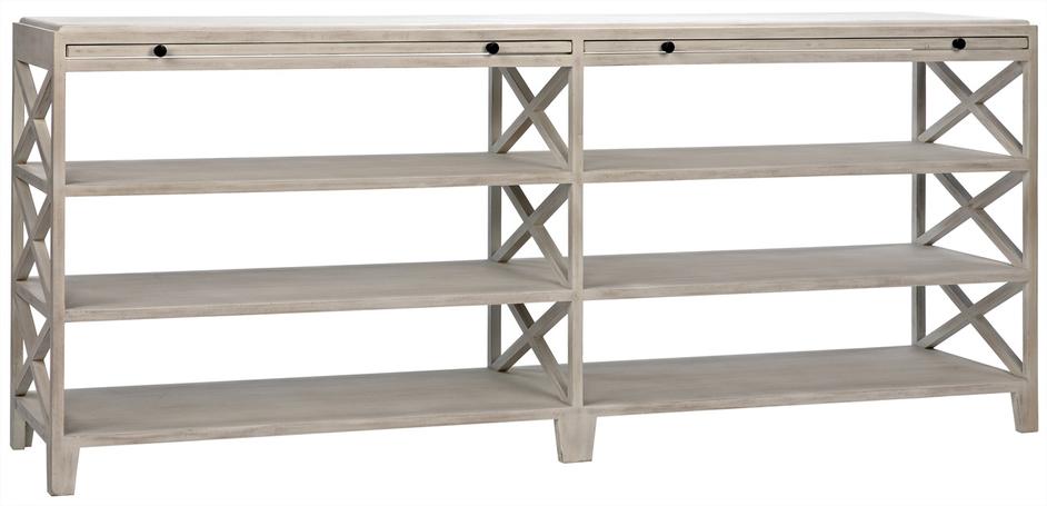 Sutton Mahogany and Veneer Console in White Wash with Brass Pulls by Noir Furniture