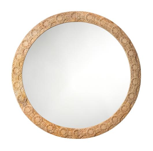  Relief Wood Carved Round Wall Mirror by Jamie Young