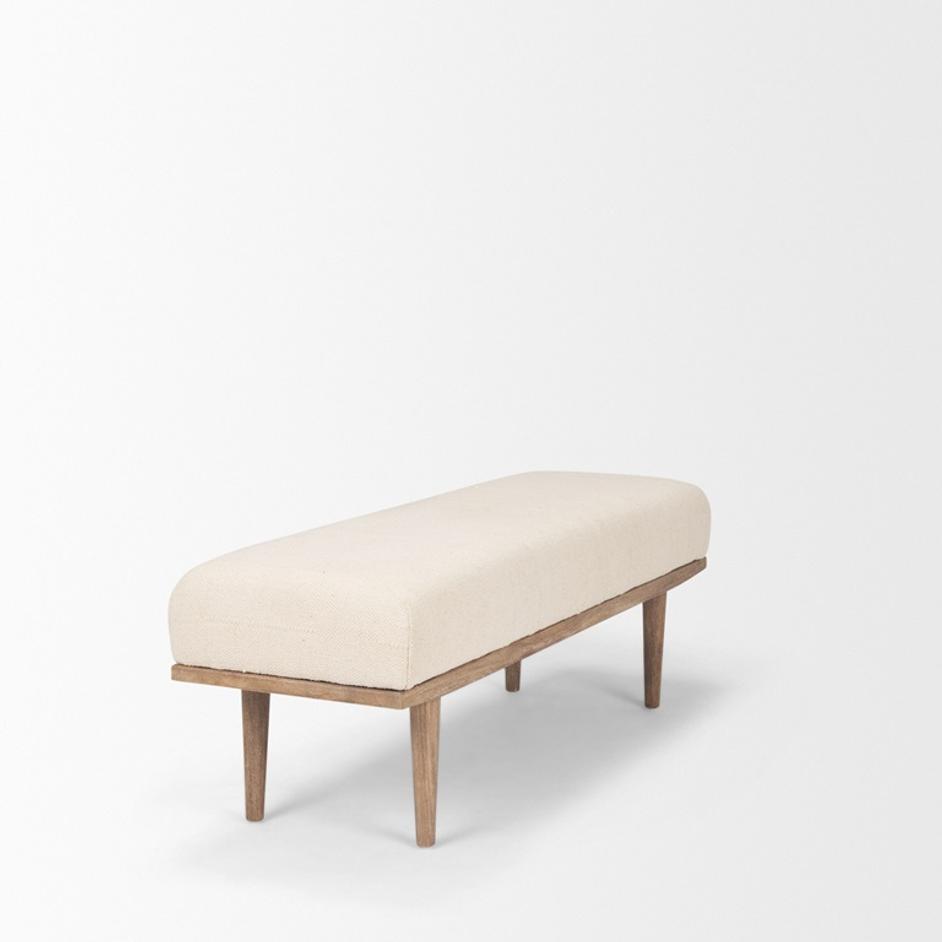 Shae Brown Wood w/ Oatmeal Fabric Bench by Mercana