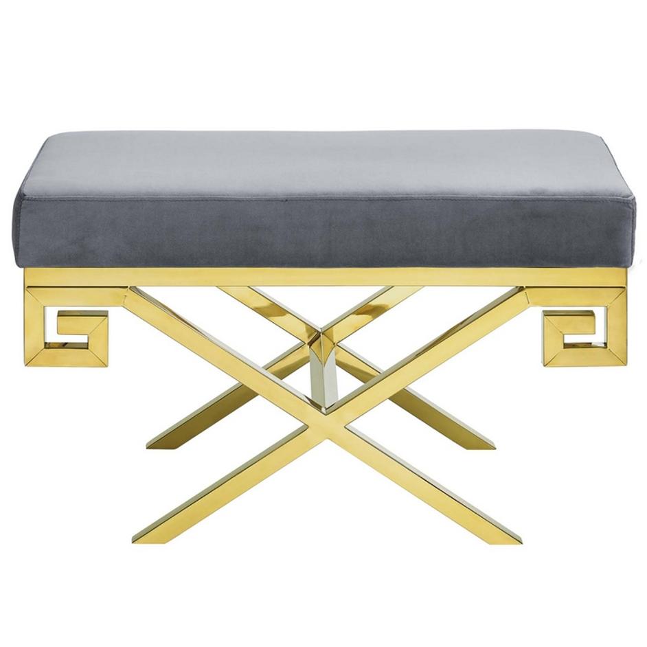 Bendel Velvet Performance Velvet Bench In Gold Gray by Modway Furniture