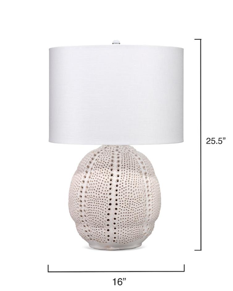Lunar Polyresin Table Lamp with Linen Shade, White by Jamie Young