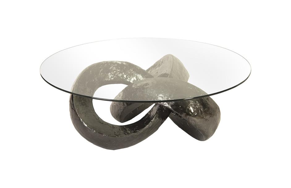 Trifoil Coffee Table, Liquid Silver w/Glass by PHILLIPS COLLECTION