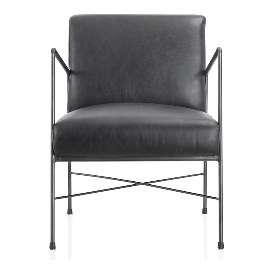 DAGWOOD LEATHER ARM CHAIR ONYX BLACK LEATHER by Moes Home
