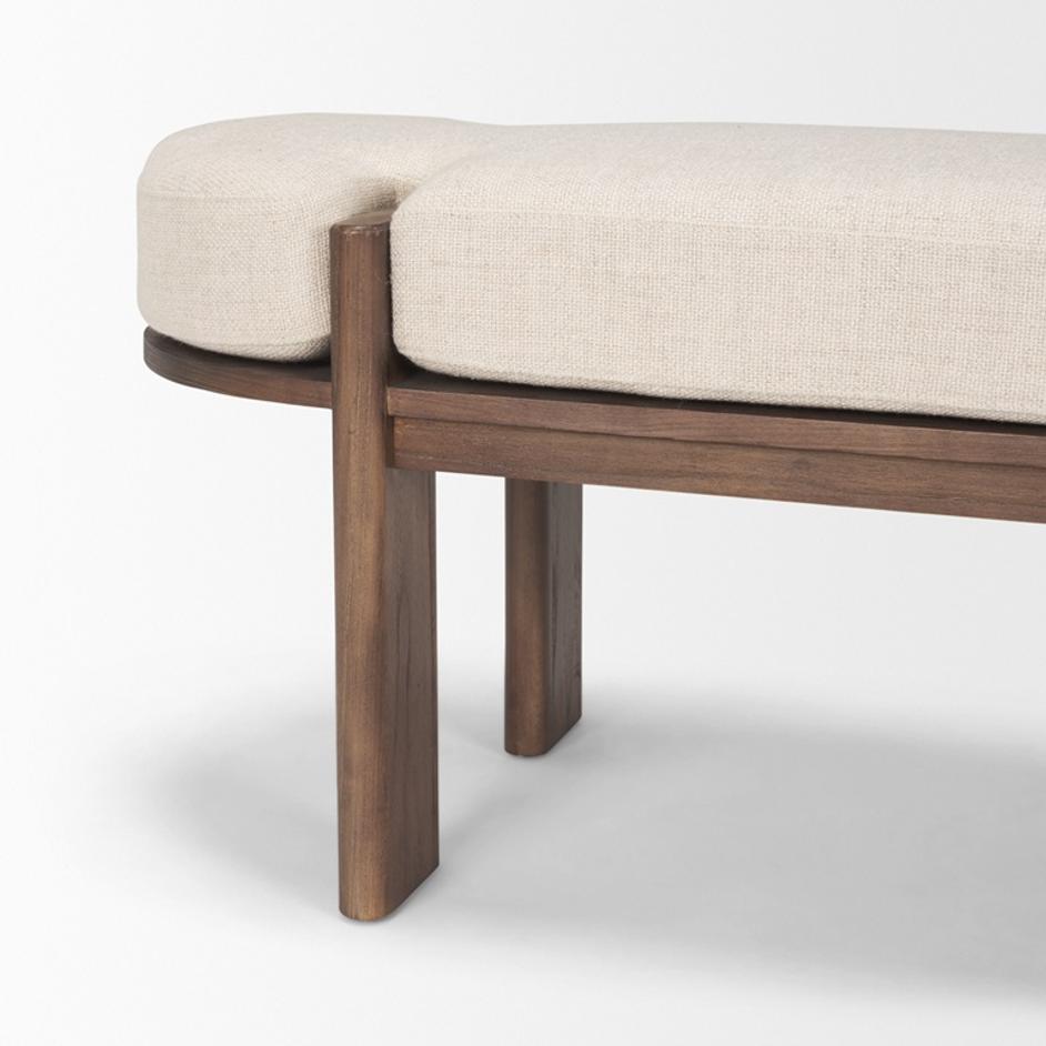Sohan Dark Elm Wood w/ Oatmeal Fabric Bench by Mercana