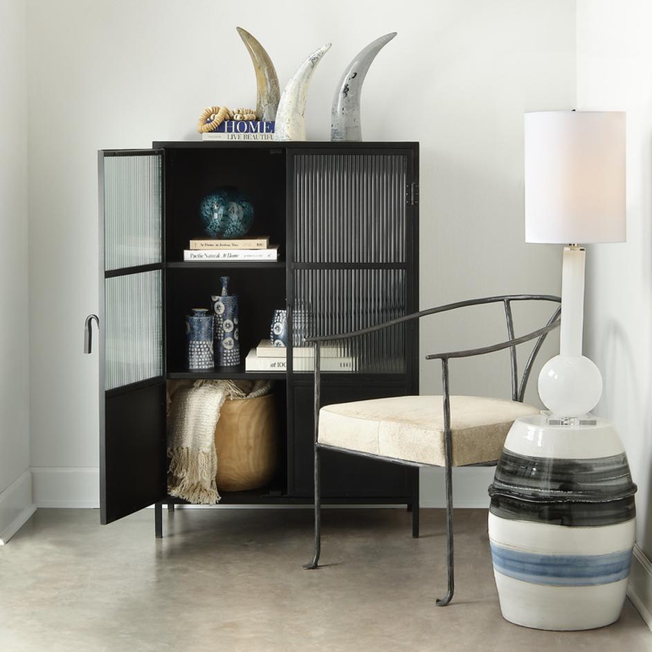 Studio Table Glass Lamp, With Tall Thin Drum Shade, White by Jamie Young