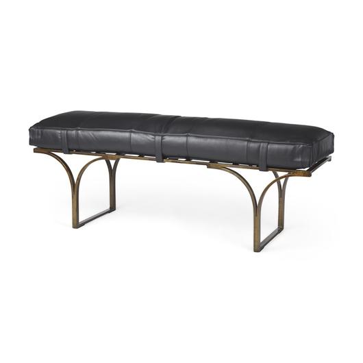 Jessie 55L x 16W Black Leather Seat W/Gold Metal Base Accent Bench by Mercana