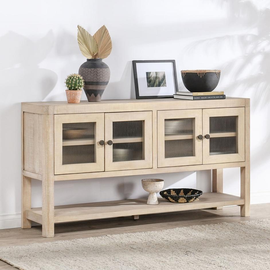 Tenno Reclaimed Wood 4Dr Cabinet White Washed by Classic Home