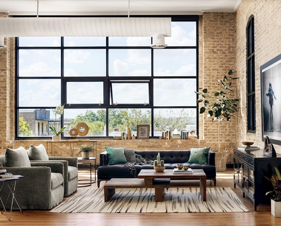 DYLAN LEATHER SOFA-RIDER BLACK by FOUR HANDS