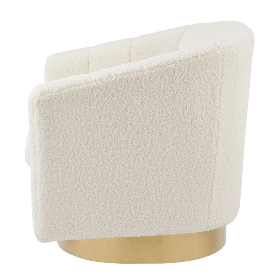 Natasha Faux Shearling Fabric w/ Gold Metal Swivel Accent Arm Chair In Shearling Beige by New Pacific Direct