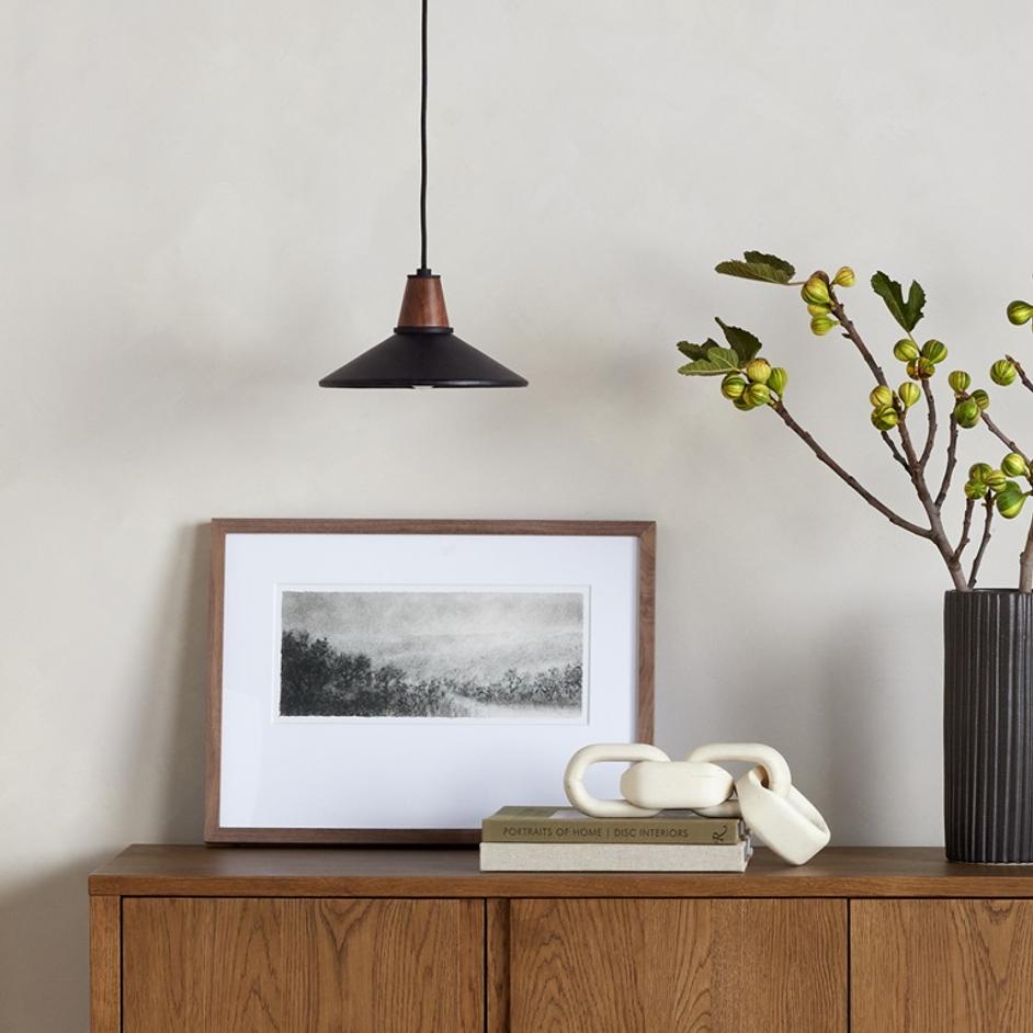 Cullen Pendant In Black Leather by FOUR HANDS