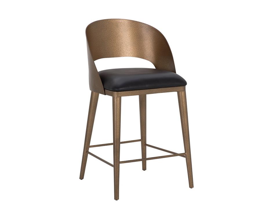 DEZIRAE COUNTER STOOL - ANTIQUE BRASS - CHARCOAL BLACK LEATHER by Sunpan