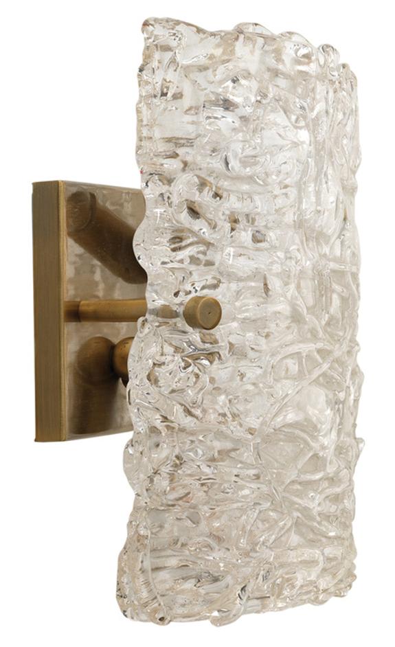 Swan Curved Glass Sconce, Large, Clear Textured Glass and Antique Brass Metal by Jamie Young