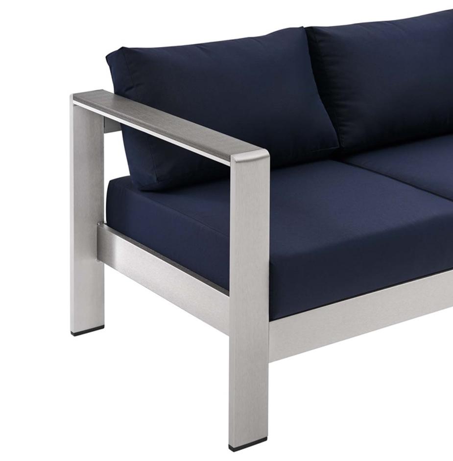 Nantucket Outdoor Patio Aluminum Sofa In Silver Navy by Modway Furniture