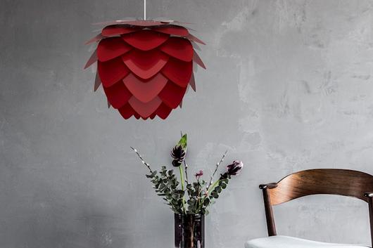 Aluvia Medium Hardwired Pendant in Ruby with White Cord by UMAGE