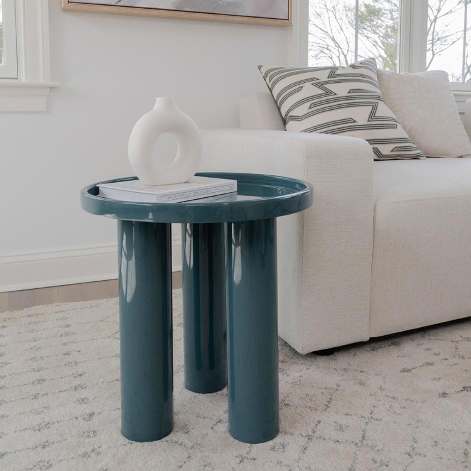 Teal Enamel End Table by Urbia Imports