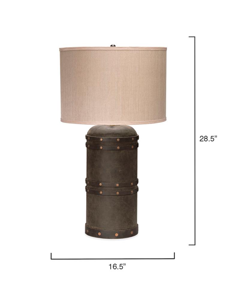 Barrell Leather Table Lamp with Elephant Hemp Shade by Jamie Young
