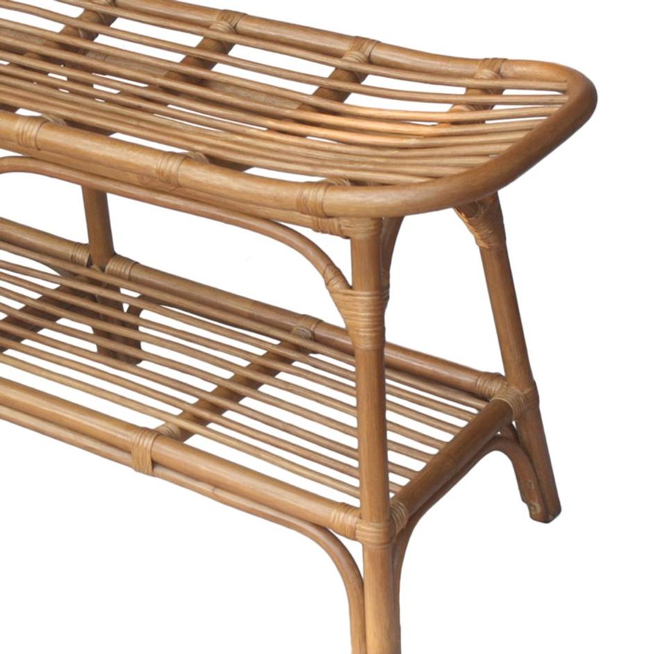 Damara Rattan Bench w/ Shelf In Canary Brown  by New Pacific Direct