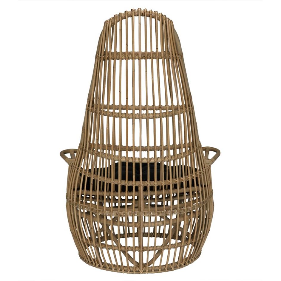 Clementine Rattan Chair with Black Cotton Cushion and Clear Coat Finish by Noir Furniture