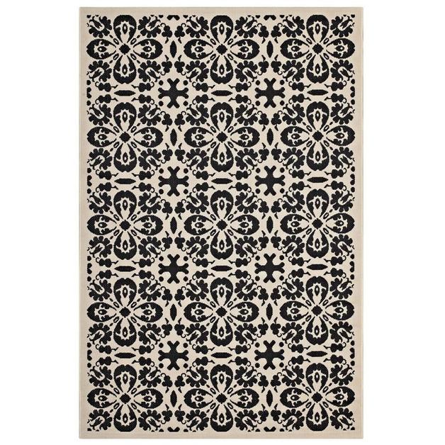 Dewey Vintage Floral Trellis 8X10 Indoor And Outdoor Area Rug In Black And Beige by Modway Furniture