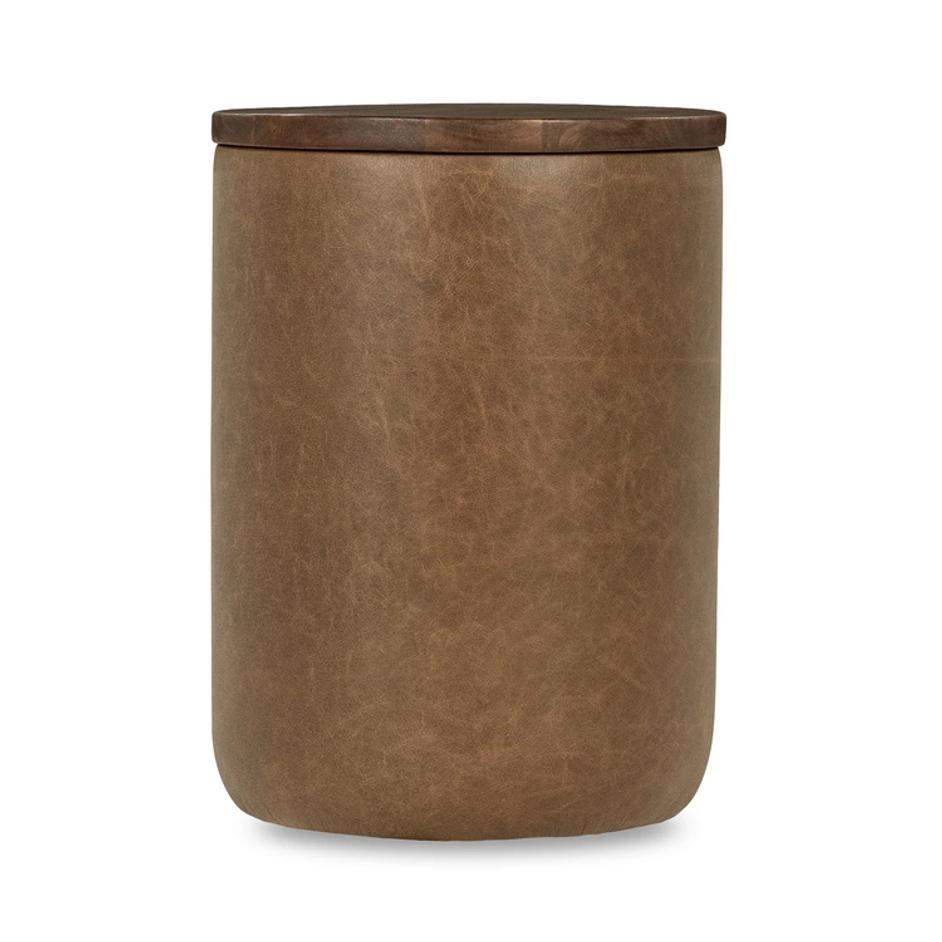 Andra Leather Round Accent Table - Chestnut by Classic Home