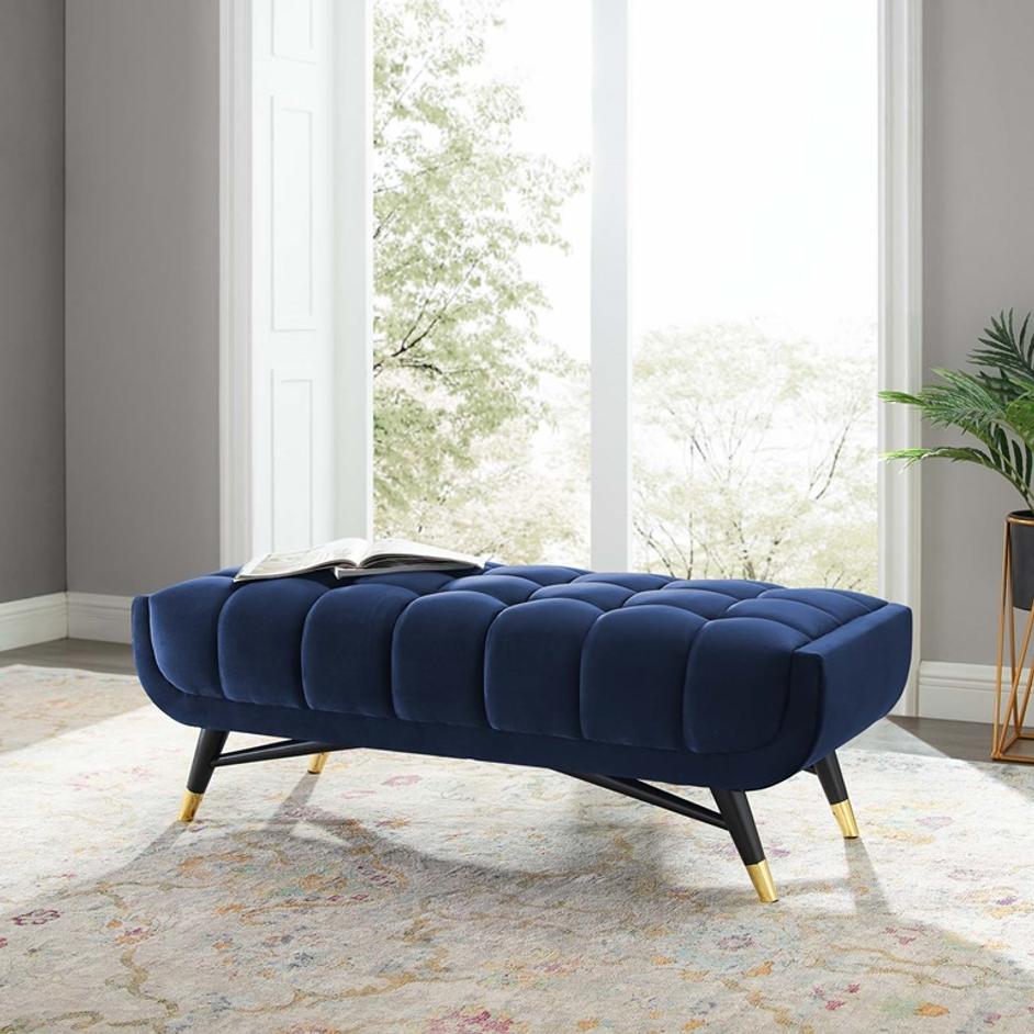 Scholar 47.5" Performance Velvet Bench In Midnight Blue by Modway Furniture