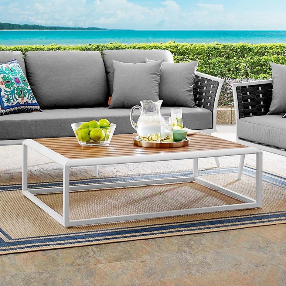 Aubrey Outdoor Patio Aluminum Coffee Table In White Natural by Modway Furniture