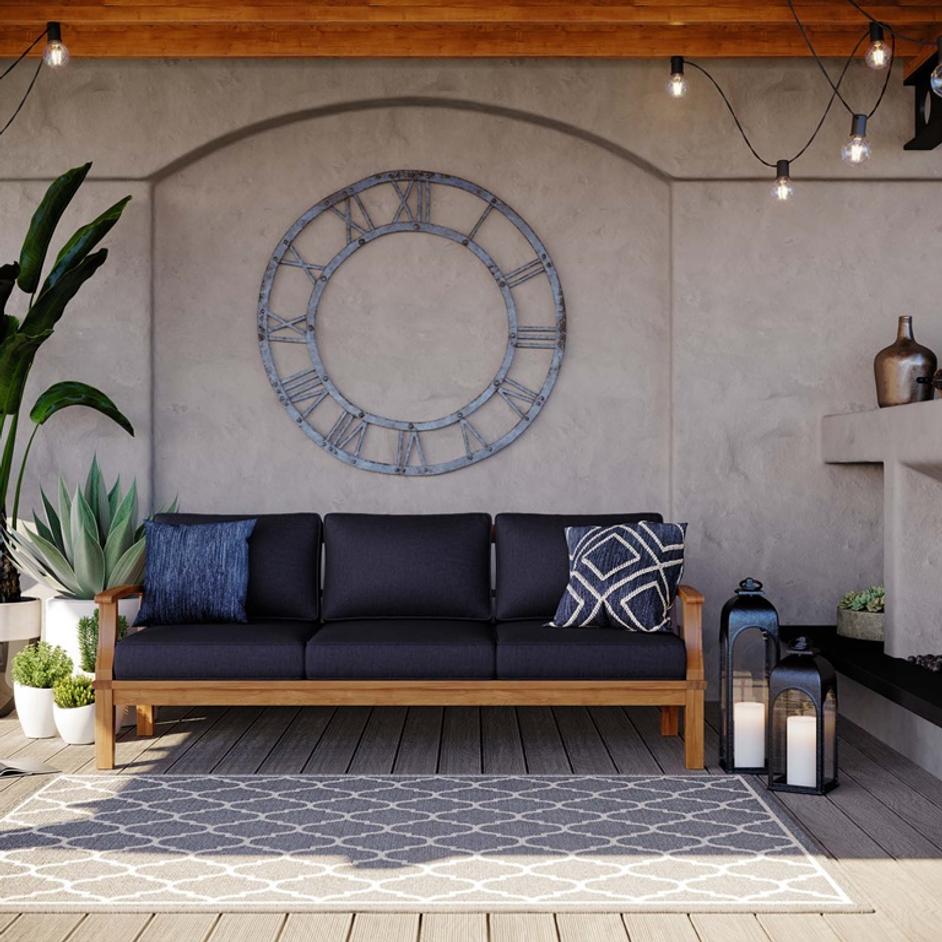 Quay Outdoor Patio Teak Sofa In Natural Navy by Modway Furniture