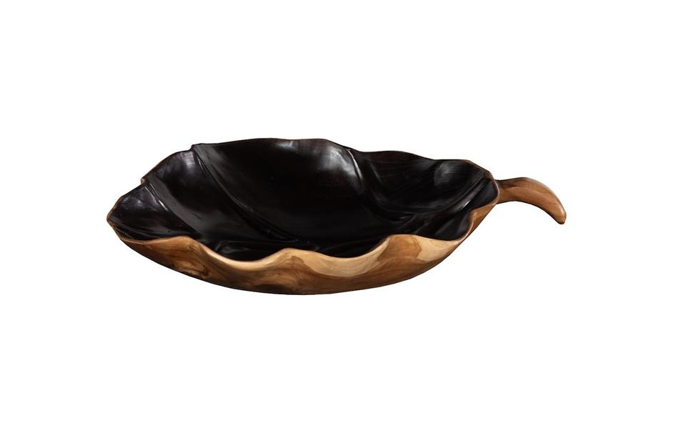Leaf Bowl, Teak Wood, Natural & Black by Phillips Collection