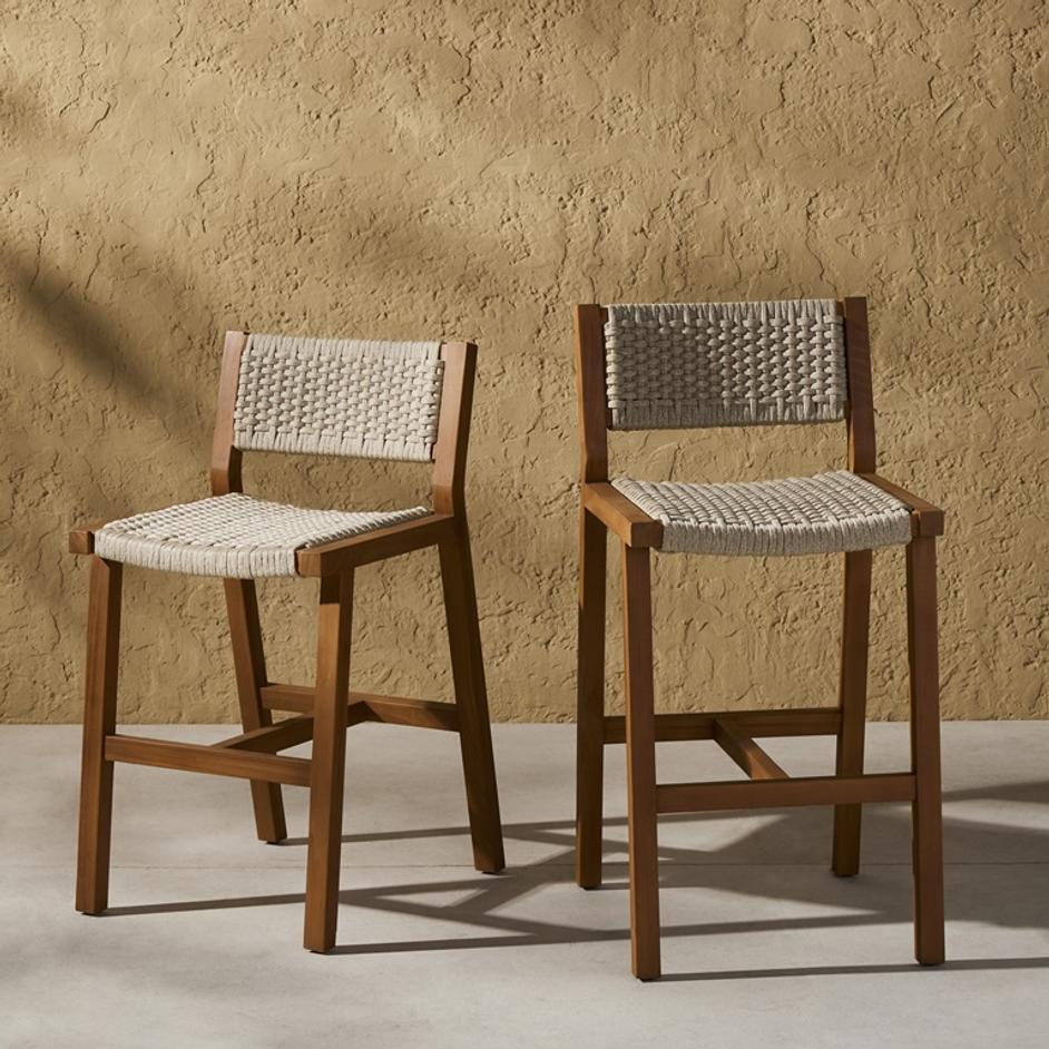 Delano Outdoor Bar Stool In Natural Teak by FOUR HANDS