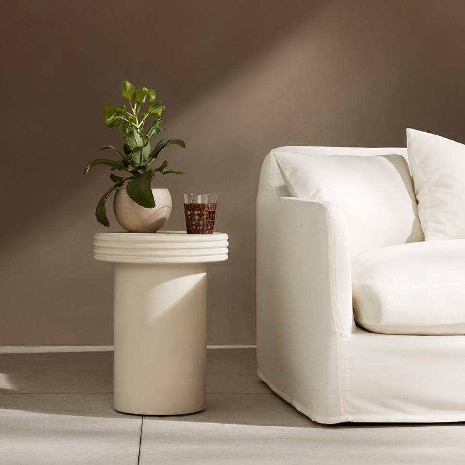 Grecia Outdoor End Table In Small In White by FOUR HANDS