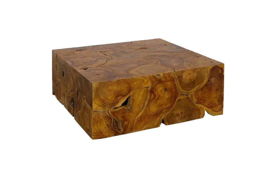 Teak Slice Coffee Table, Square, Warm Teak Red Finish by Phillips Collection