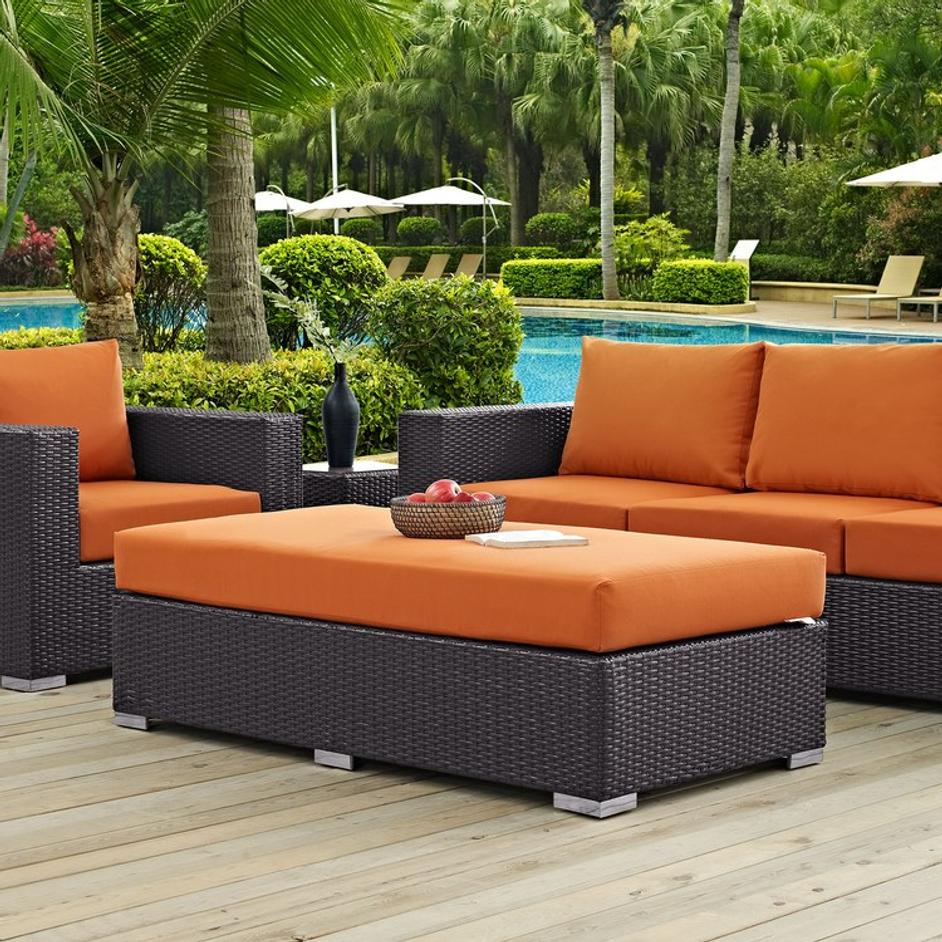 Minerva Outdoor Patio Fabric Rectangle Ottoman In Espresso Orange by Modway Furniture