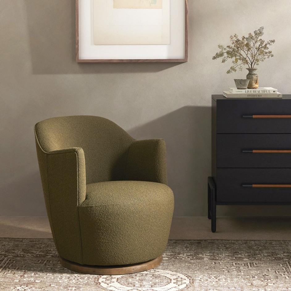 Aurora Swivel Chair - FIQA Boucle Olive by Four Hands
