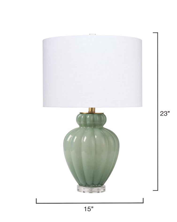 Agnes Blown Glass Table Lamp with Linen Shade, Celadon by Jamie Young