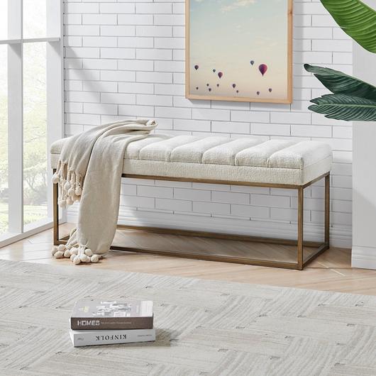 Darius Fabric Bench In Opus Cream by New Pacific Direct